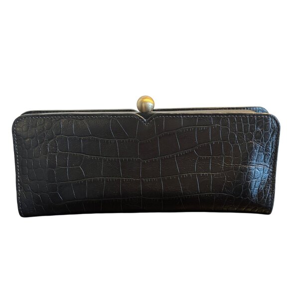 Y2K Harolds Black Genuine Leather Croc-Embossed Clutch Wallet With Coin Closure - Picture 1 of 15